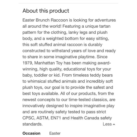 Manhattan Toy Racoon Easter Brunch Plush weighted bottom  tartan  nursery decor - Picture 12 of 12